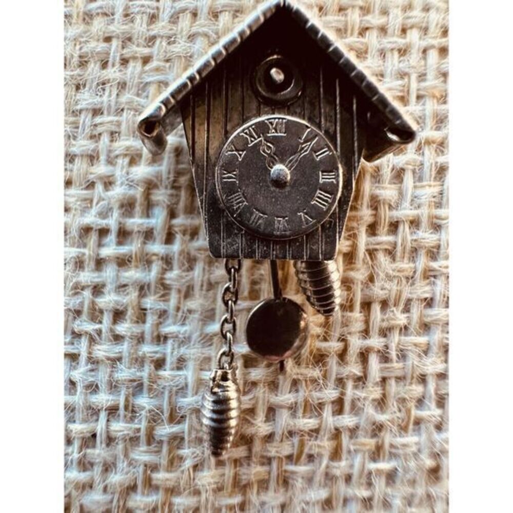 800 Sterling Silver Charm Pendant Movable Cuckoo Clock Vintage European